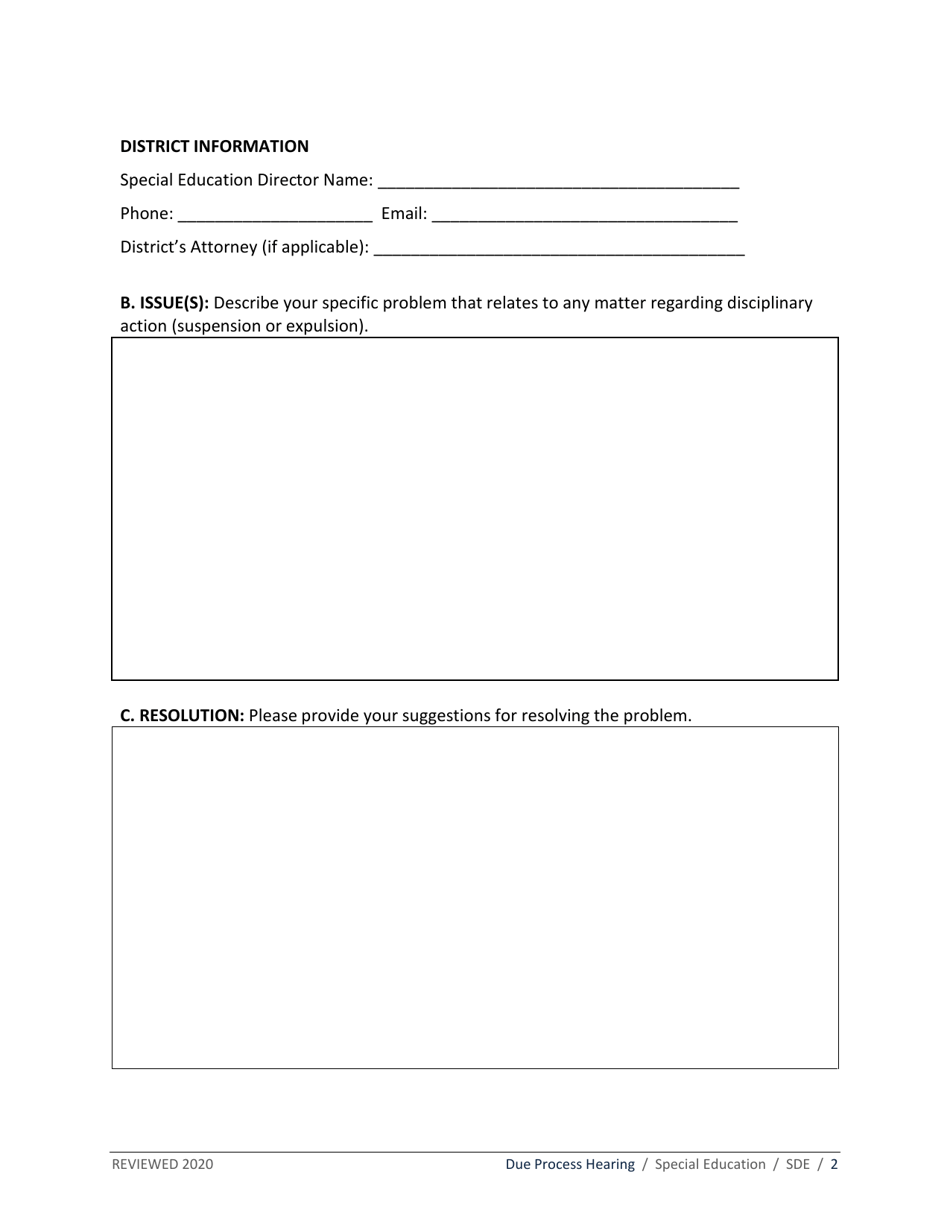 Expedited Due Process Hearing - Discipline Related - Idaho, Page 2