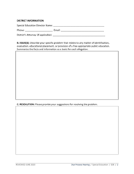 Due Process Hearing Request Form - Idaho, Page 2