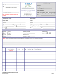 Form ADMFRM2 Animal Health Lab Submission Form - Idaho