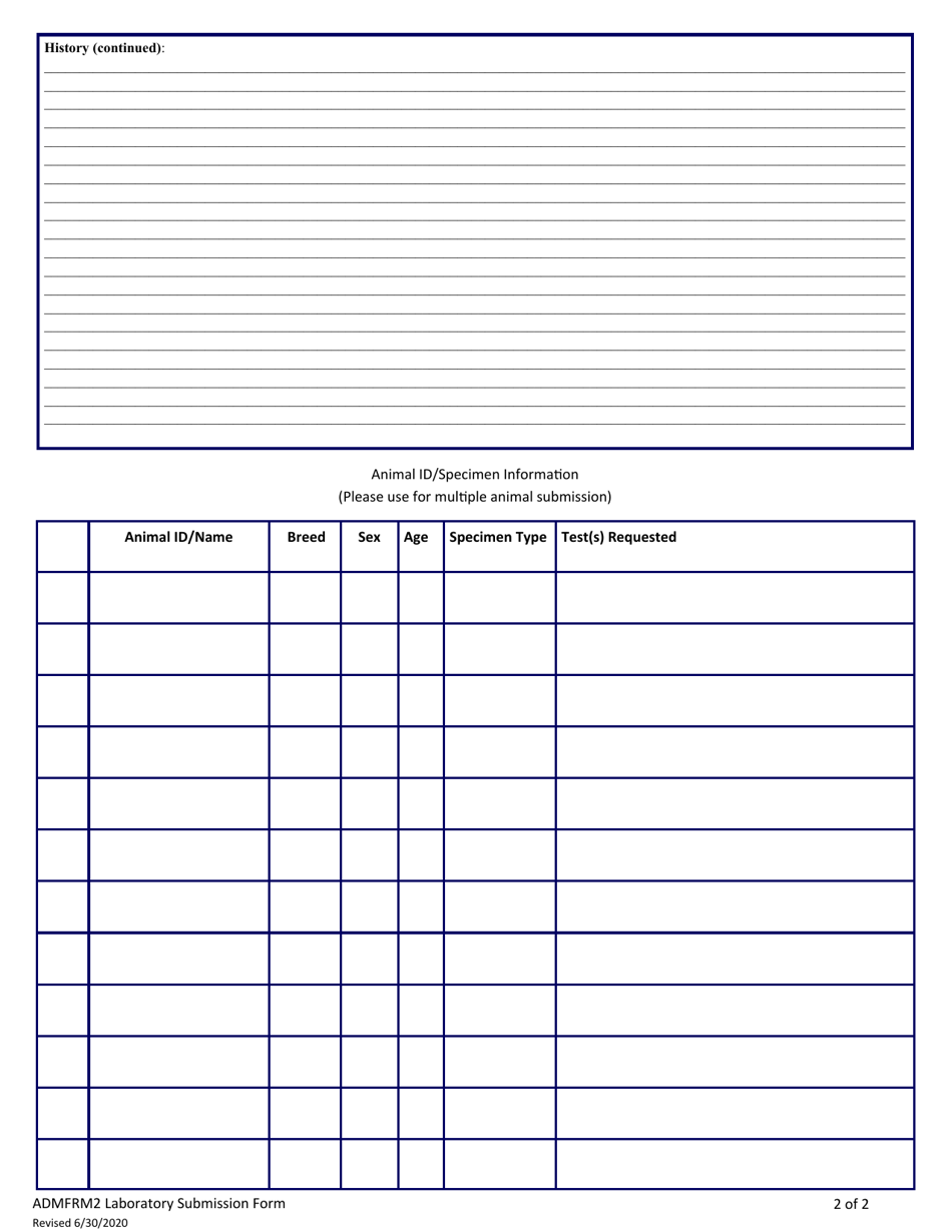 Form ADMFRM2 Animal Health Lab Submission Form - Idaho, Page 2
