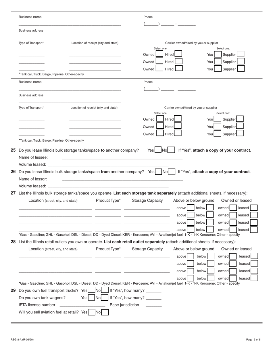 Form REG-8-A Application for Motor Fuel Tax License (Distributor, Supplier, Receiver, and / or Blender) - Illinois, Page 3