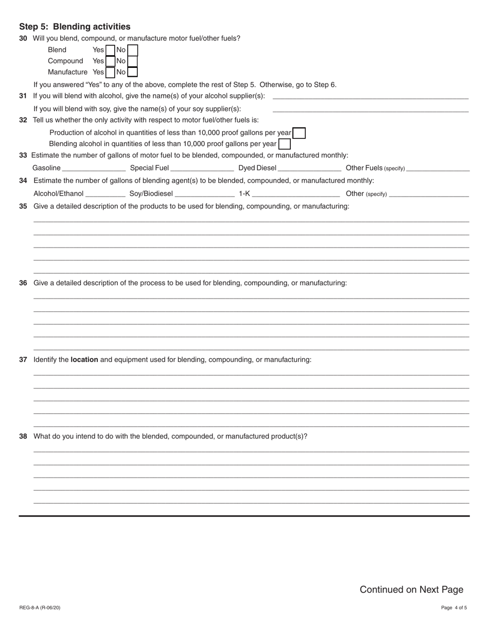 Form REG-8-A Application for Motor Fuel Tax License (Distributor, Supplier, Receiver, and / or Blender) - Illinois, Page 4
