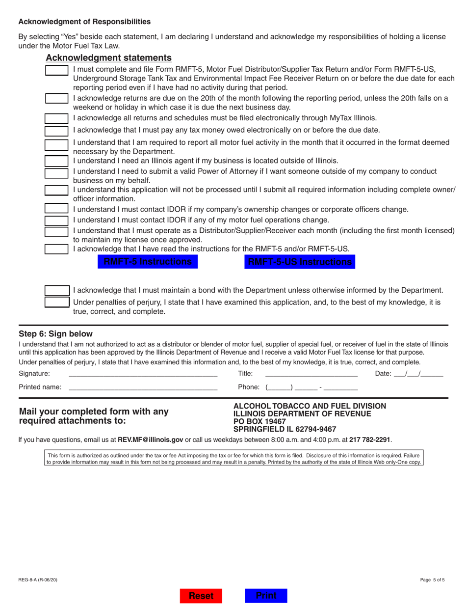 Form REG-8-A Application for Motor Fuel Tax License (Distributor, Supplier, Receiver, and / or Blender) - Illinois, Page 5