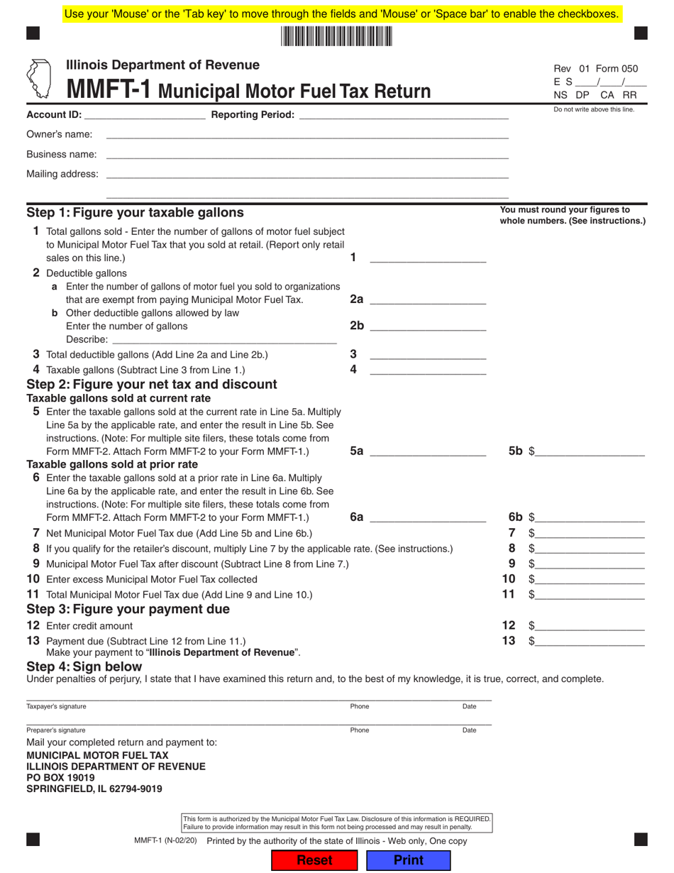 Form MMFT-1 (050) Municipal Motor Fuel Tax Return - Illinois, Page 1