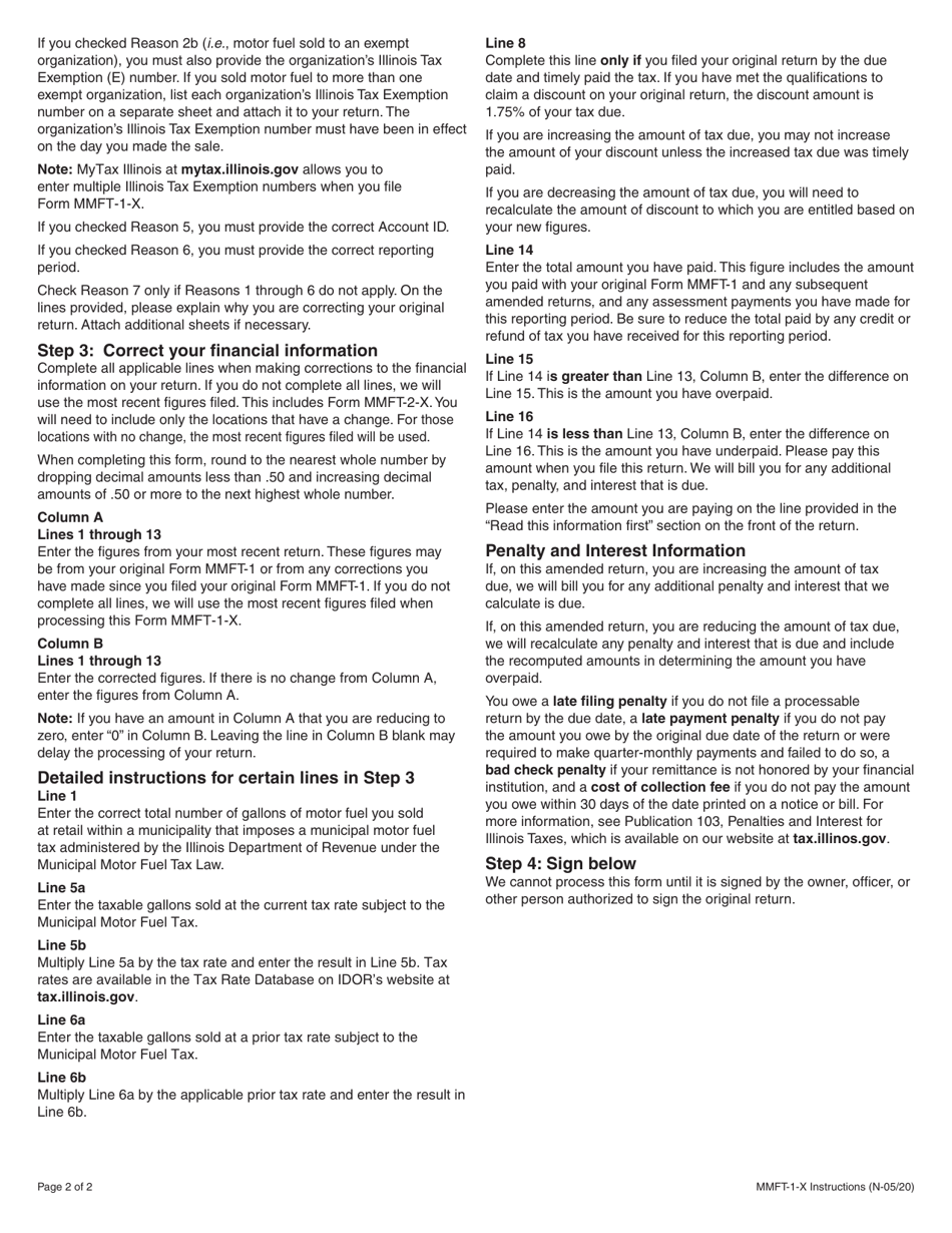 Instructions for Form MMFT-1-X, 052 Amended Municipal Motor Fuel Tax Return - Illinois, Page 2
