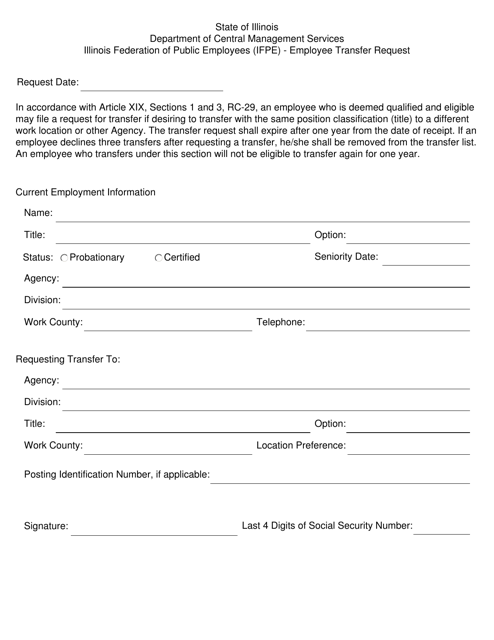 Illinois Federation of Public Employees (Ifpe) - Employee Transfer Request - Illinois Download Pdf