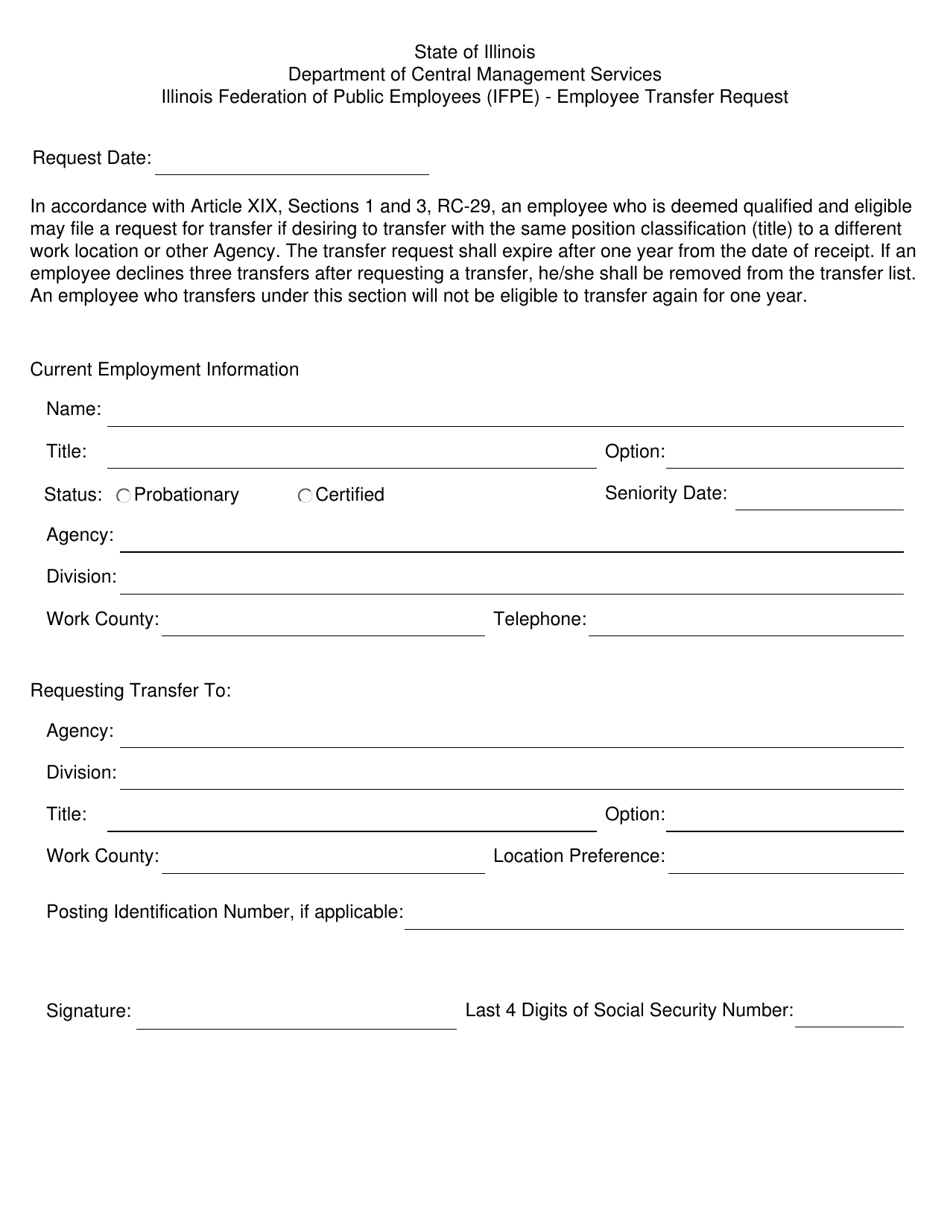 Illinois Federation of Public Employees (Ifpe) - Employee Transfer Request - Illinois, Page 1