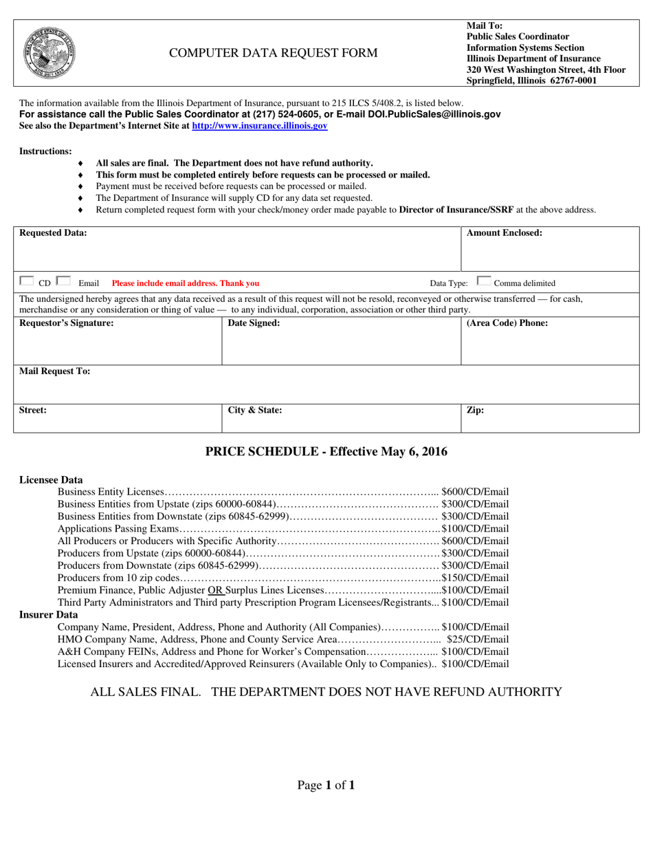 Computer Data Request Form - Illinois, Page 1