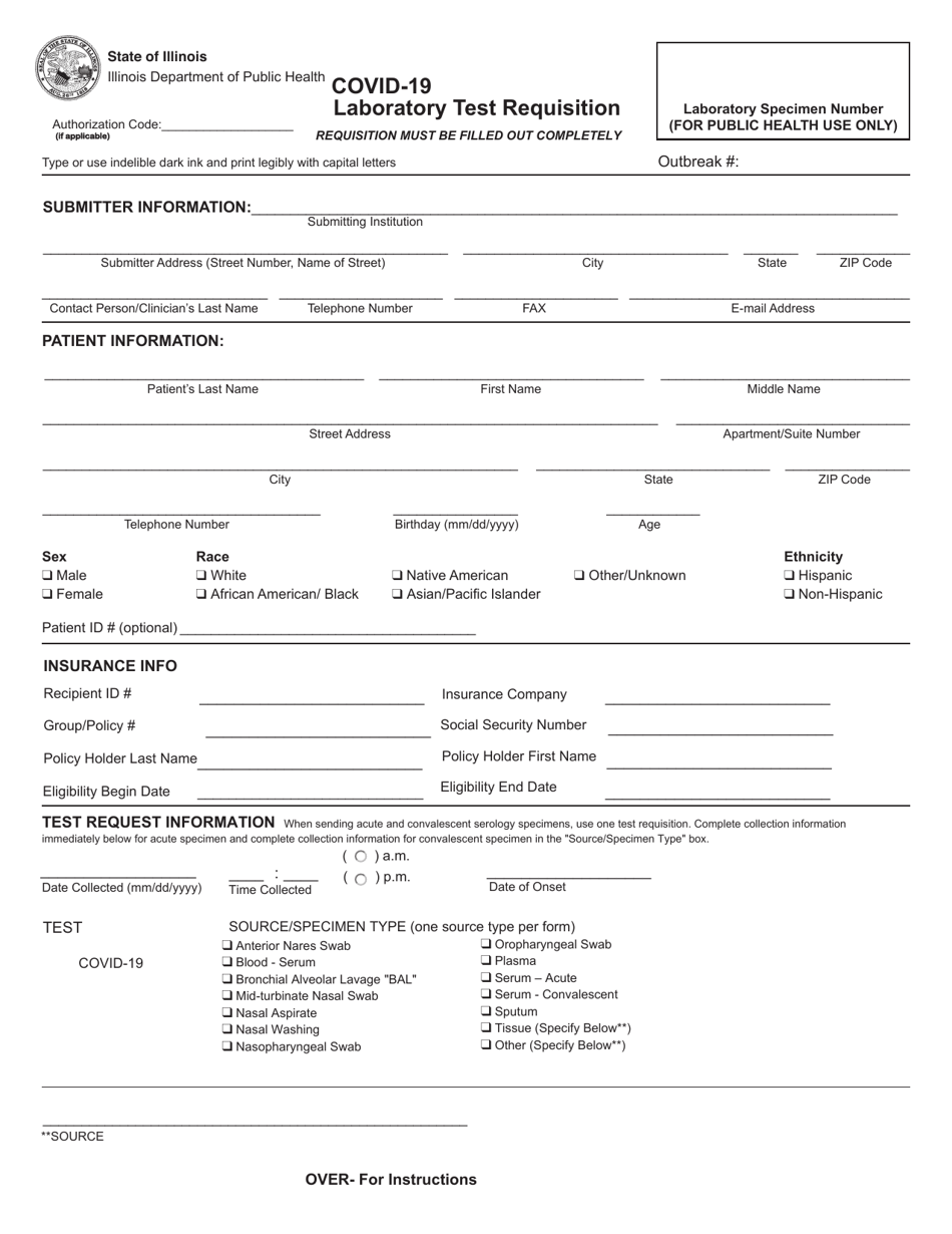 Form IL482-1039 (IOCI15-413) Covid-19 Laboratory Test Requisition - Illinois, Page 1