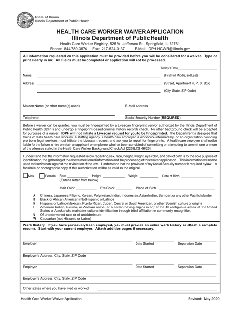 Health Care Worker Waiver Application - Illinois Download Pdf