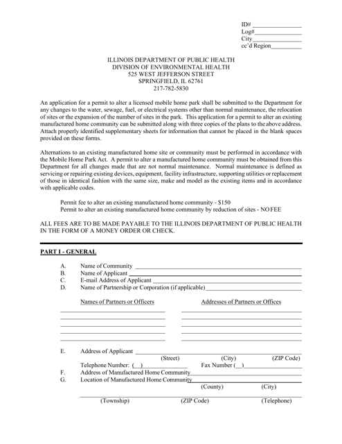 Application to Alter Manufactured Home Community - Illinois Download Pdf