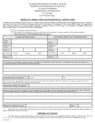 Document preview: Form IL482-0149 Migrant Labor Camp License Renewal Application - Illinois
