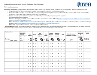 Document preview: Employee Symptom Screening Form for Workplaces (Non-healthcare) - Illinois