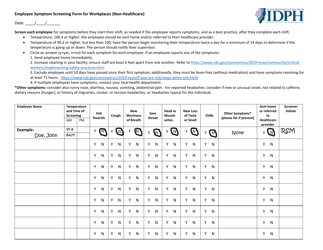Employee Symptom Screening Form for Workplaces (Non-healthcare) - Illinois