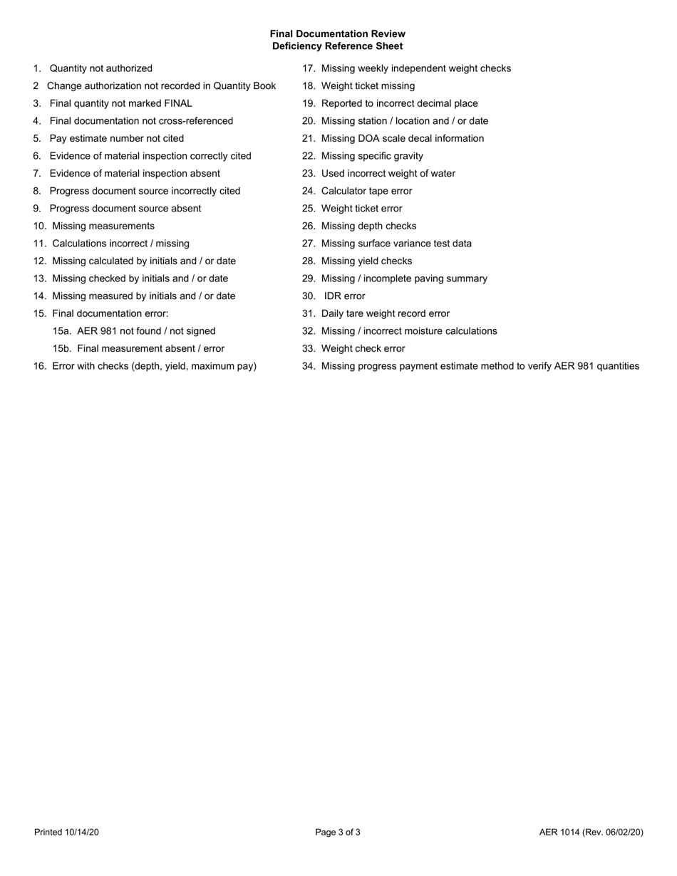 Form AER1014 Final Documentation Review Worksheet - Illinois, Page 3
