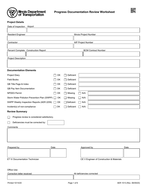 Form AER1013 Progress Documentation Review Worksheet - Illinois