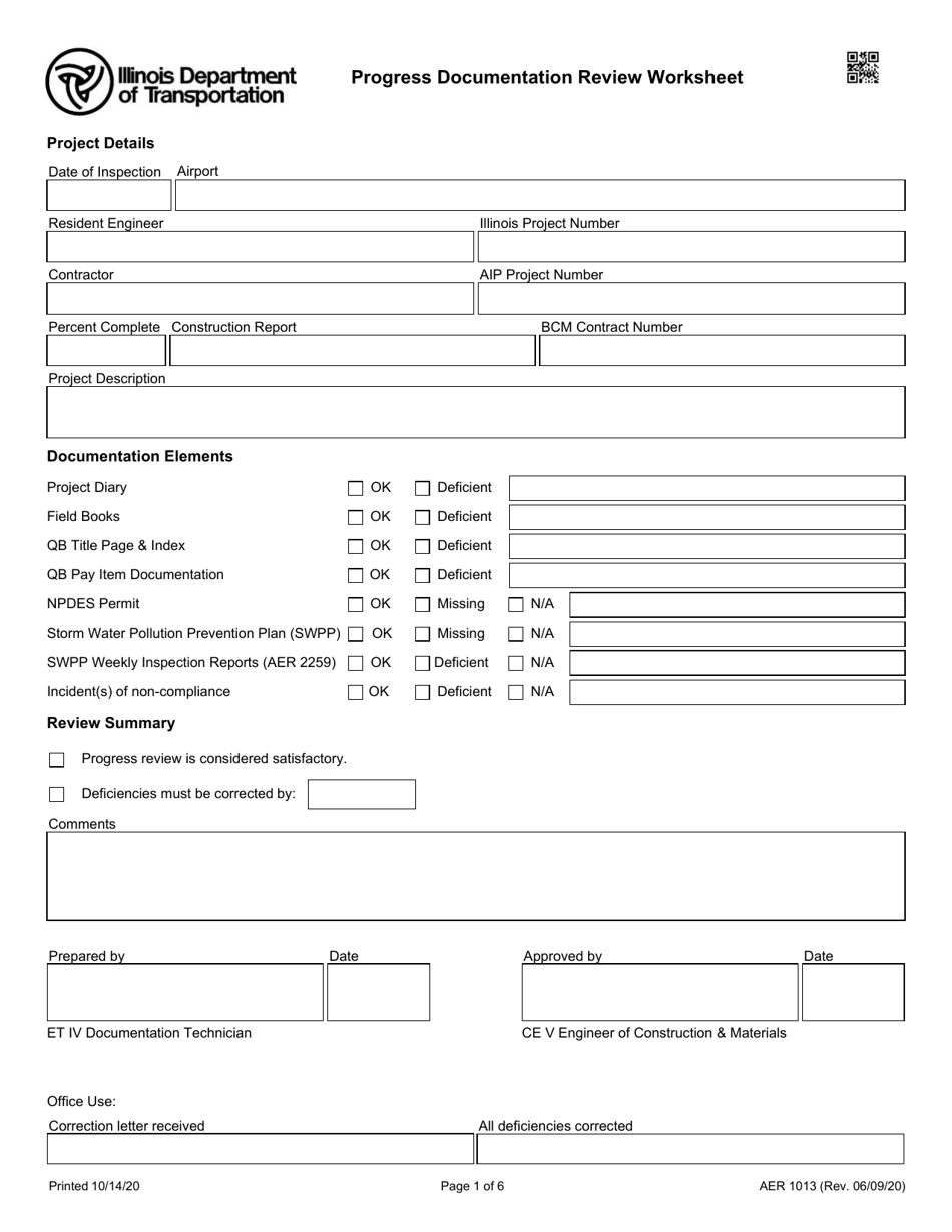 Form AER1013 Progress Documentation Review Worksheet - Illinois, Page 1