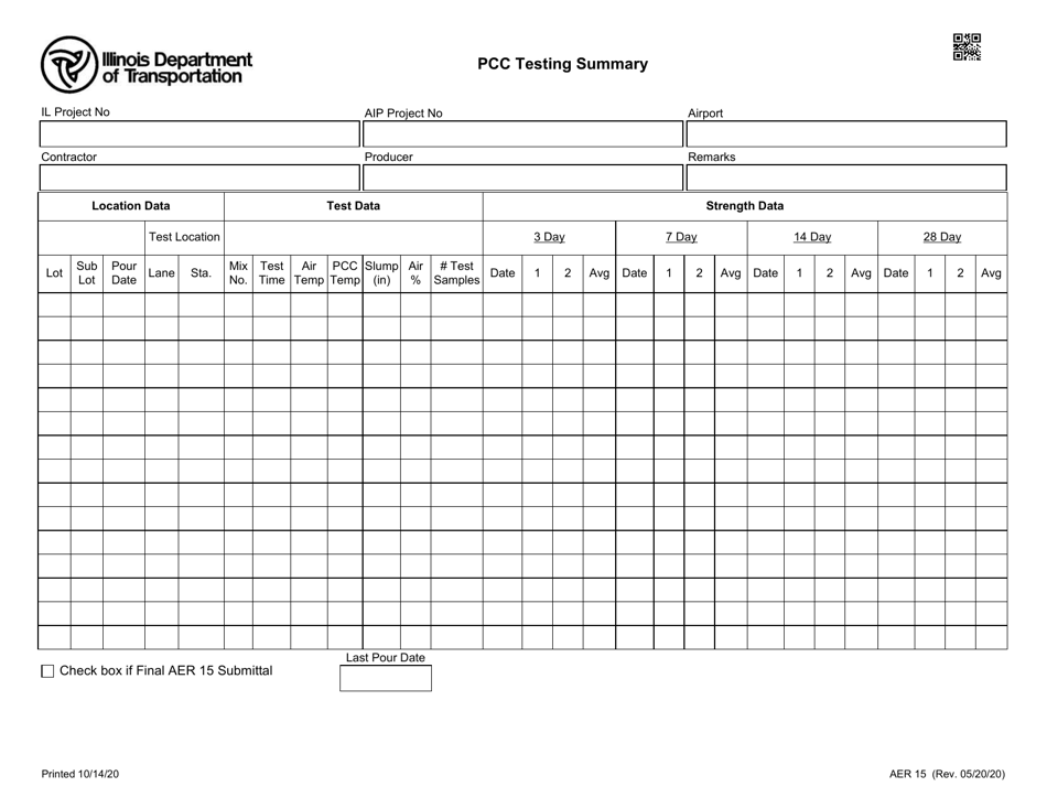 Form AER15 Pcc Testing Summary - Illinois, Page 1