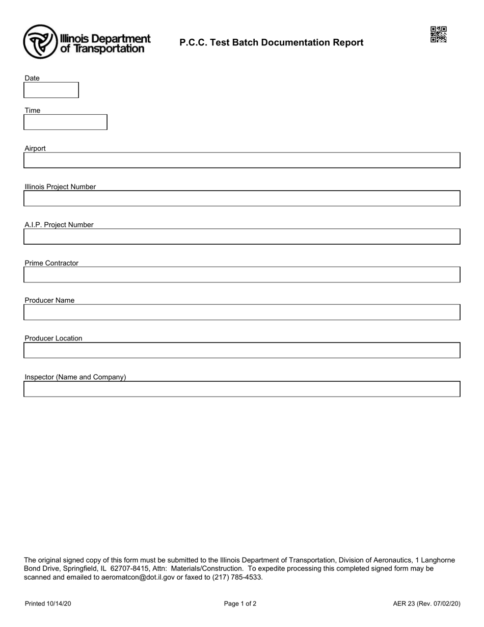Form AER23 Pcc Test Batch Documentation Report - Illinois, Page 1