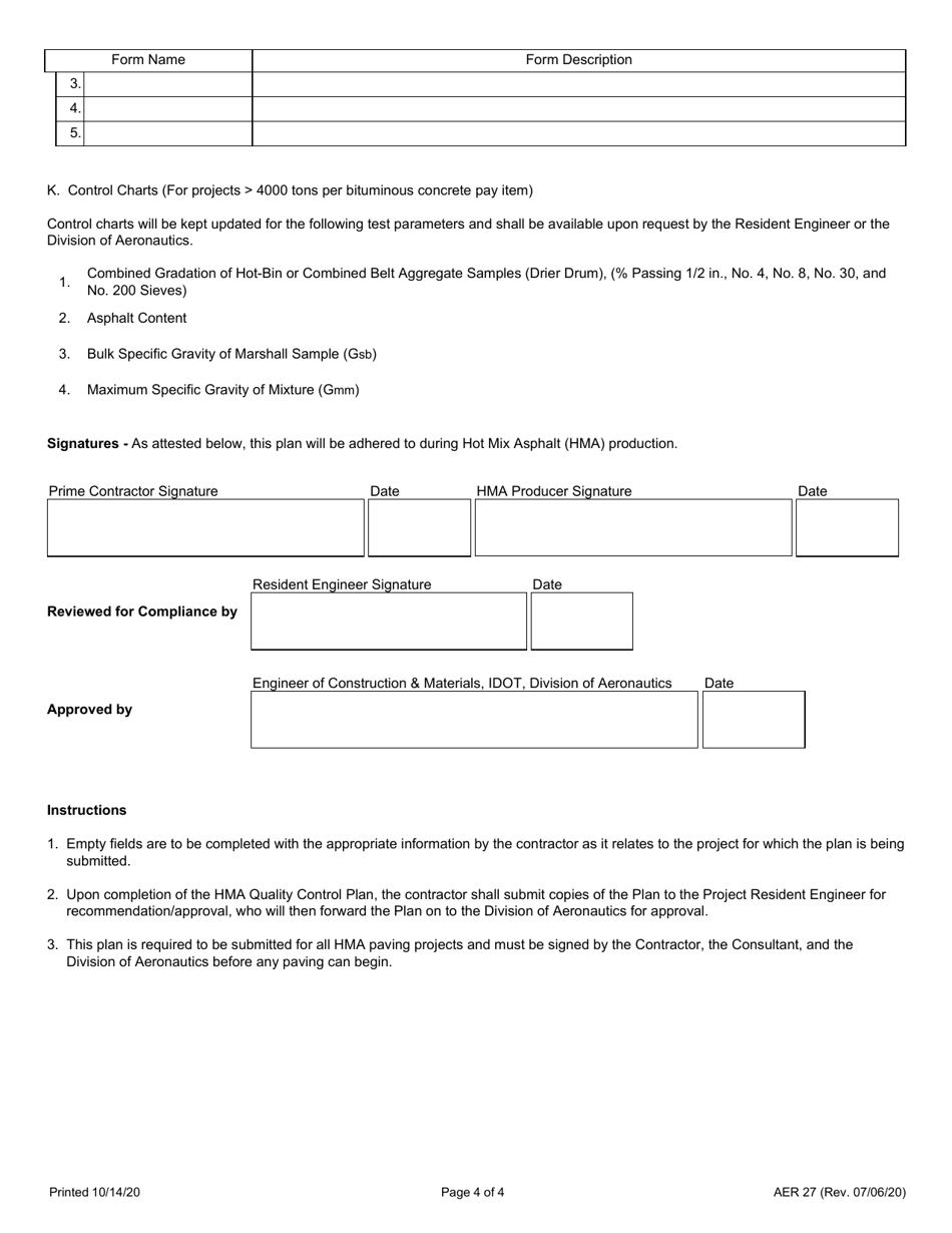 Form AER27 Hot Mix Asphalt (Hma) Quality Control Plan - Illinois, Page 4