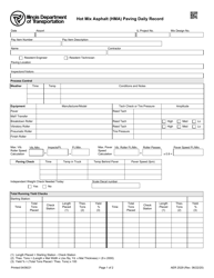 Form AER2529 Hot Mix Asphalt (Hma) Paving Daily Record - Illinois
