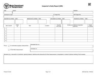 Document preview: Form AER628 Inspector's Daily Report (Idr) - Illinois
