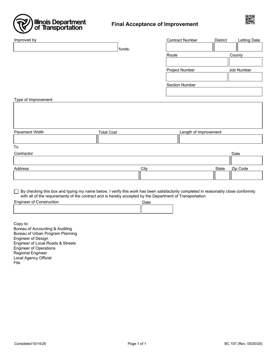 Form BC107 Final Acceptance of Improvement - Illinois, Page 1