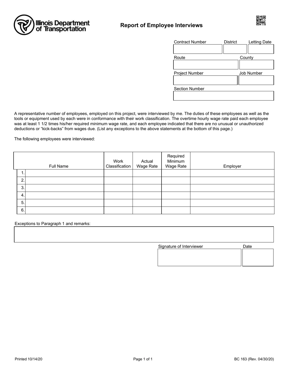Form BC163 Report of Employee Interviews - Illinois, Page 1