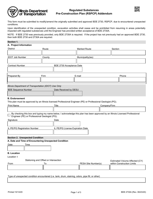 Form BDE2730A  Printable Pdf