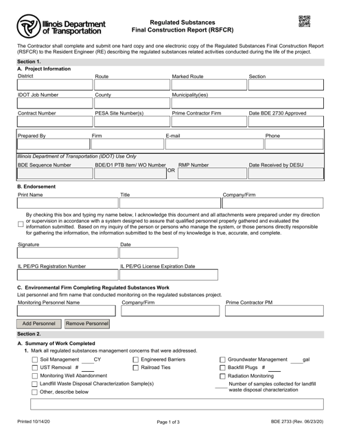 Form BDE2733  Printable Pdf