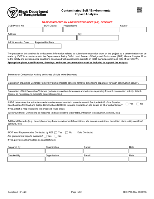 Form BDE2736 Contaminated Soil/Environmental Impact Analysis - Illinois