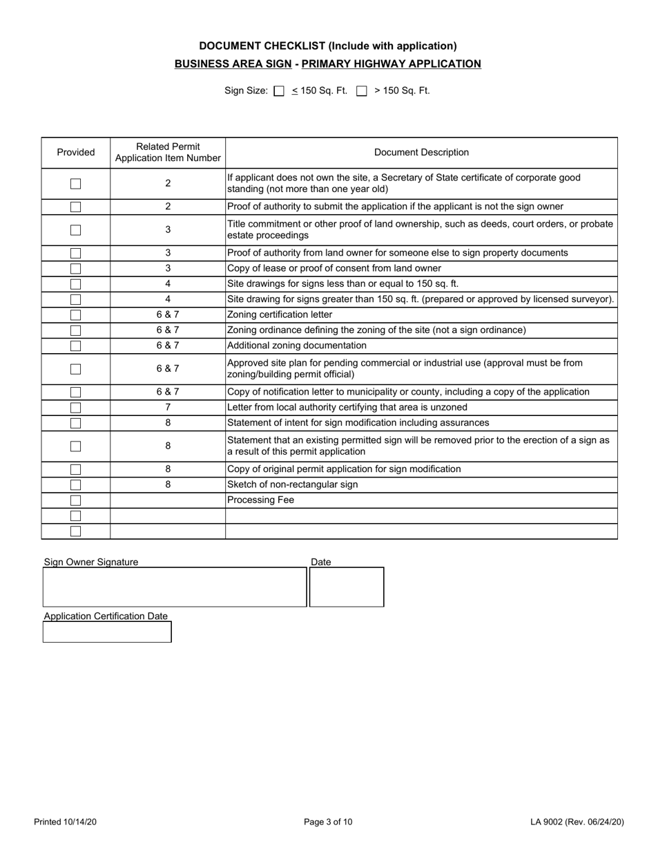 Form LA9002 Application for Outdoor Advertising Permit Business Area Sign - Interstate Highway - Illinois, Page 3