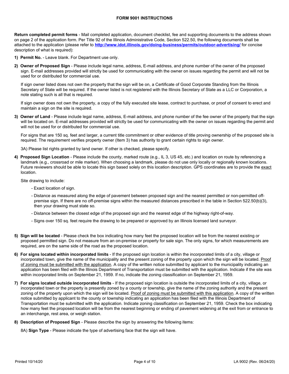 Form LA9002 Application for Outdoor Advertising Permit Business Area Sign - Interstate Highway - Illinois, Page 4