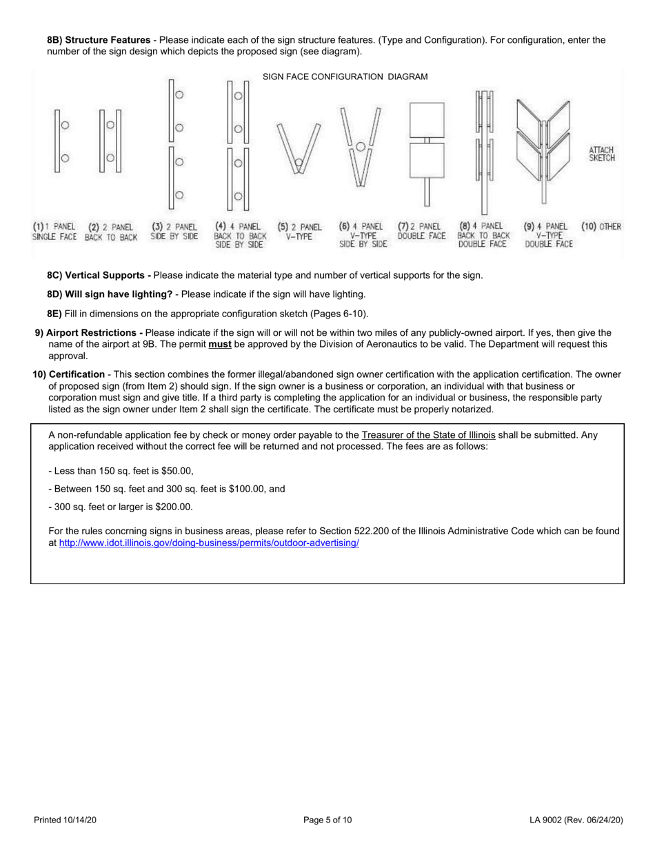Form LA9002 Application for Outdoor Advertising Permit Business Area Sign - Interstate Highway - Illinois, Page 5