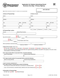 Form LA9001 Application for Outdoor Advertising Permit Business Area Sign - Primary Highway - Illinois