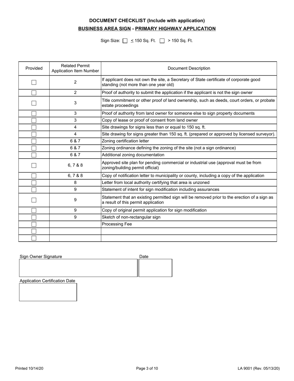 Form LA9001 Application for Outdoor Advertising Permit Business Area Sign - Primary Highway - Illinois, Page 3