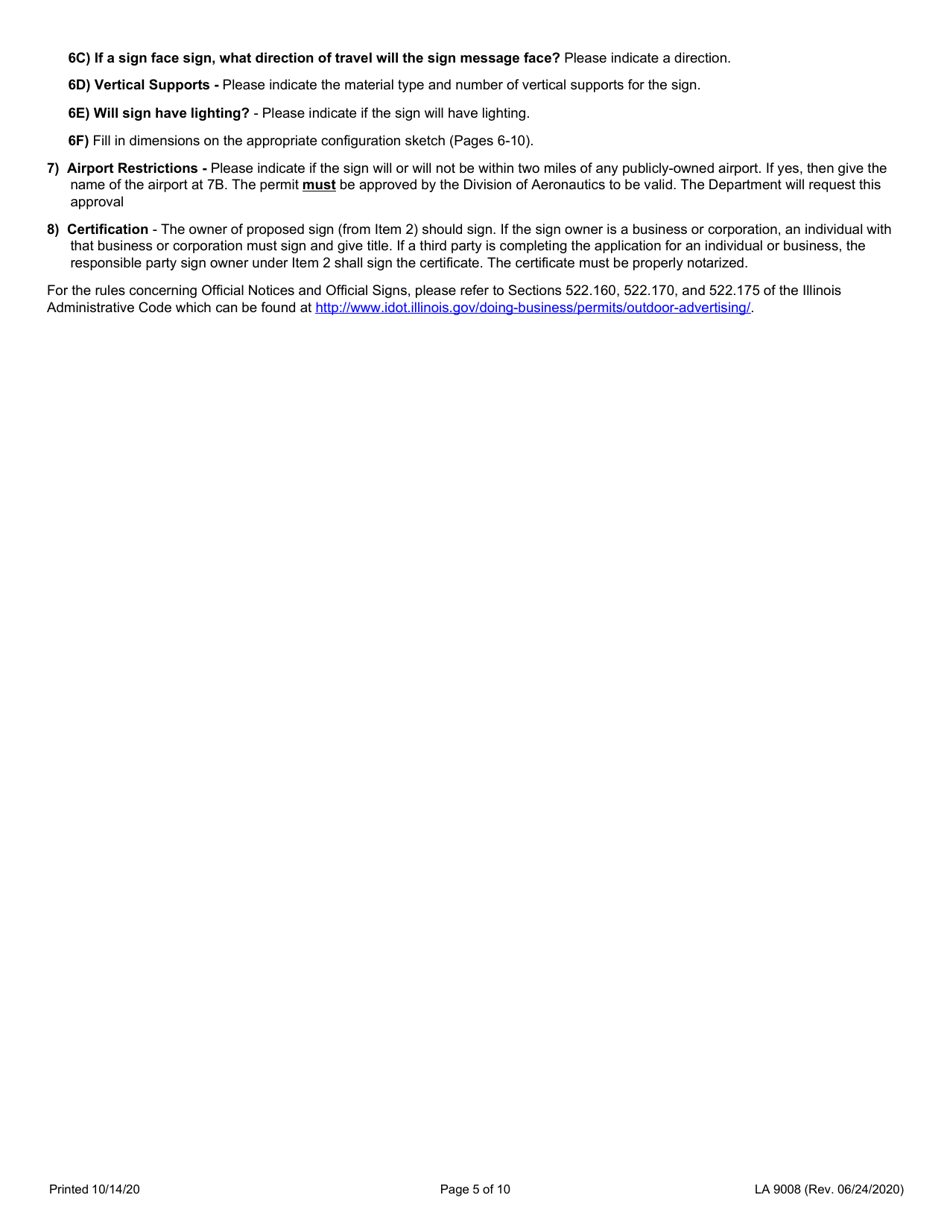 Form LA9008 Request for Approval of Directional Sign, Official Sign, or Official Notice - Illinois, Page 5