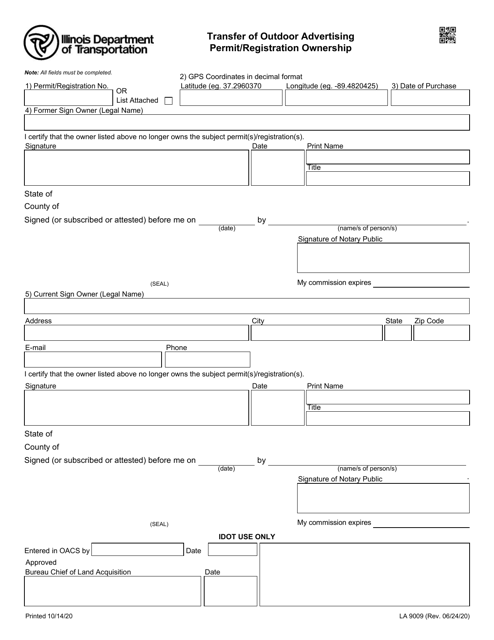 Form LA9009 Transfer of Outdoor Advertising Permit/Registration Ownership - Illinois