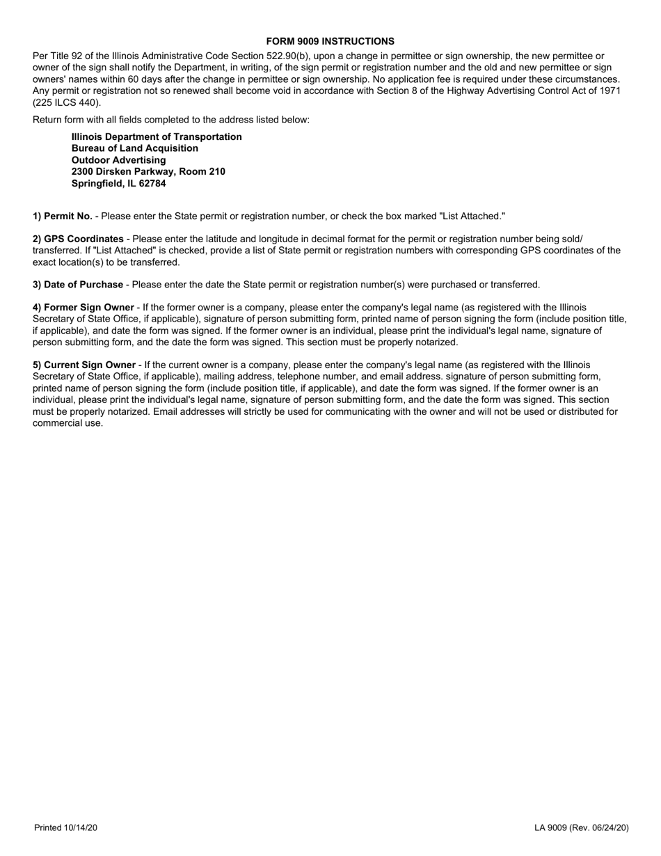 Form LA9009 Transfer of Outdoor Advertising Permit / Registration Ownership - Illinois, Page 2
