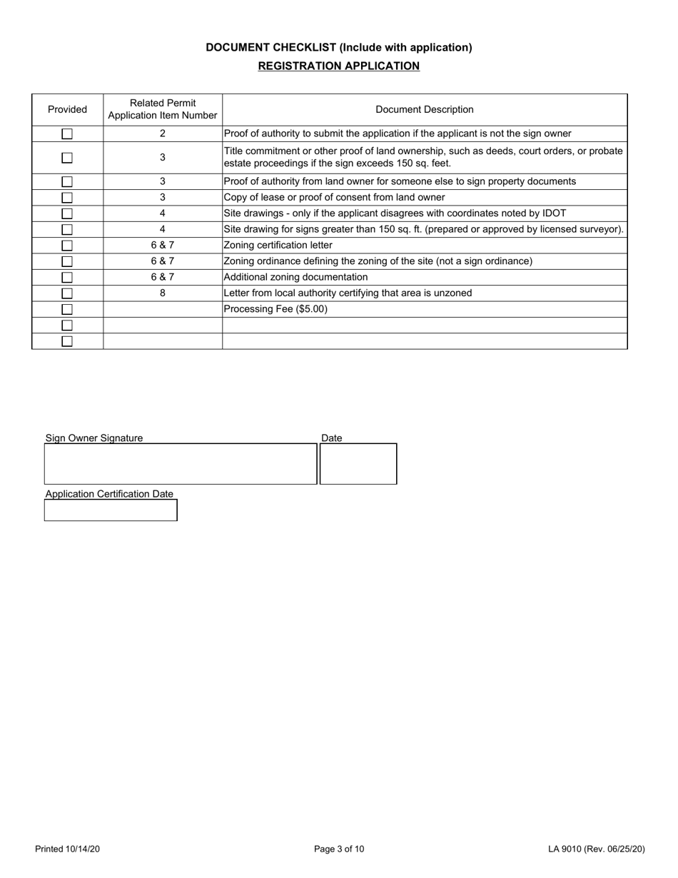 Form LA9010 Application for Outdoor Advertising Registration - Illinois, Page 3