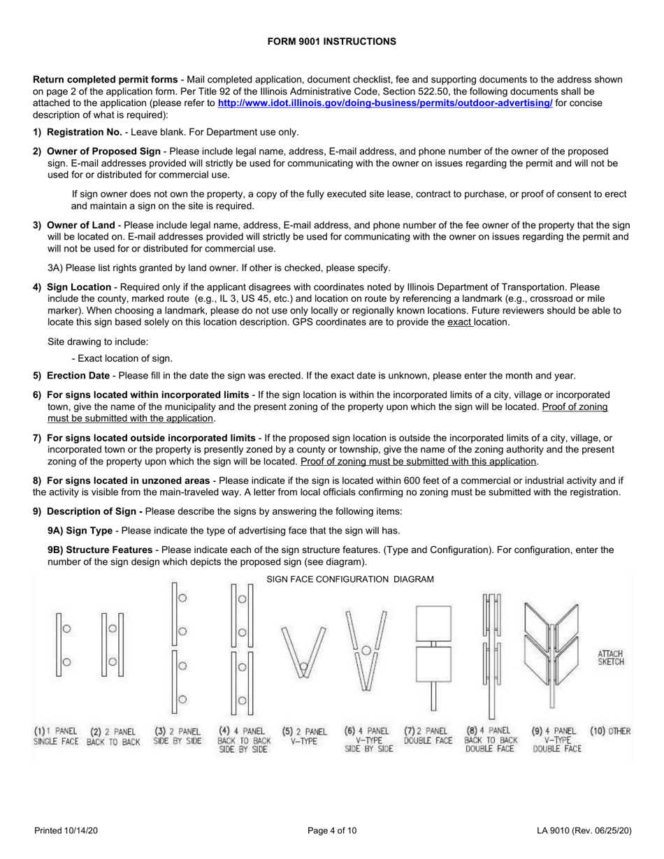 Form LA9010 Application for Outdoor Advertising Registration - Illinois, Page 4