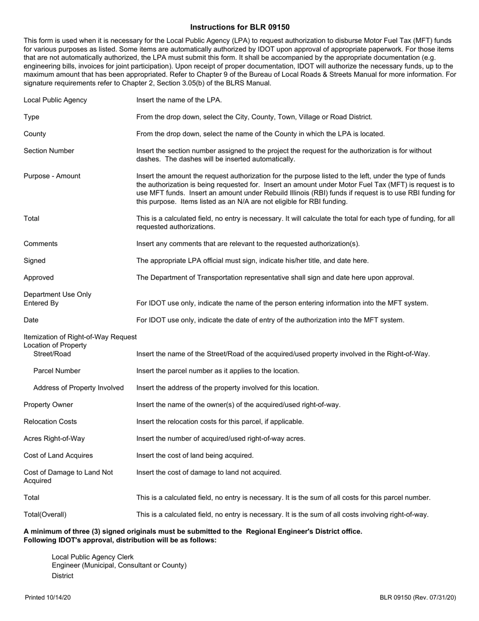 Form BLR09150 Request for Expenditure / Authorization of Motor Fuel Tax Funds - Illinois, Page 3