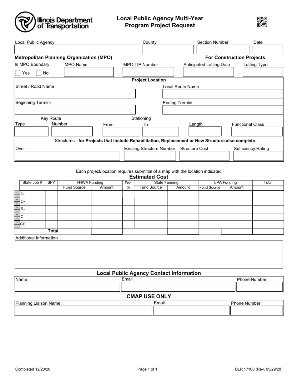 Form BLR17100 Local Public Agency Multi-Year Program Project Request - Illinois, Page 1