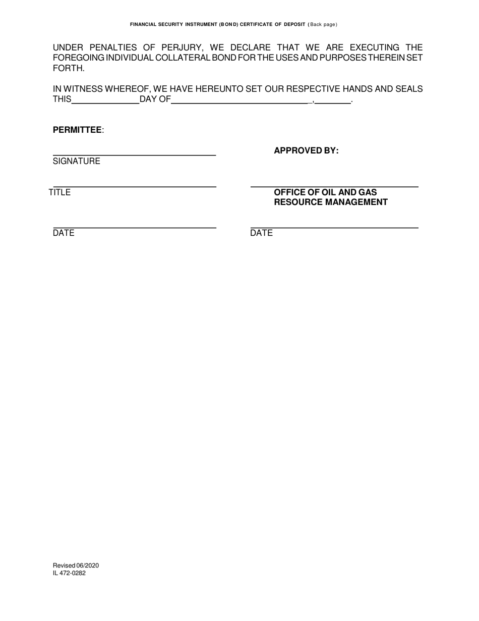 Form IL472-0282 Financial Security Instrument (Bond) Certificate of Deposit - Illinois, Page 2