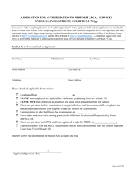 Document preview: Application for Authorization to Perform Legal Services Under Illinois Supreme Court Rule 711(G) - Illinois