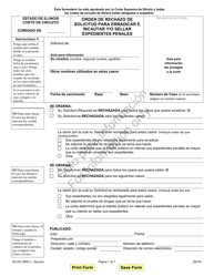 Document preview: Formulario EX-DO2906.3 Orden De Rechazo De Solicitud Para Erradicar E Incautar Y/O Sellar Expedientes Penales - Illinois (Spanish)