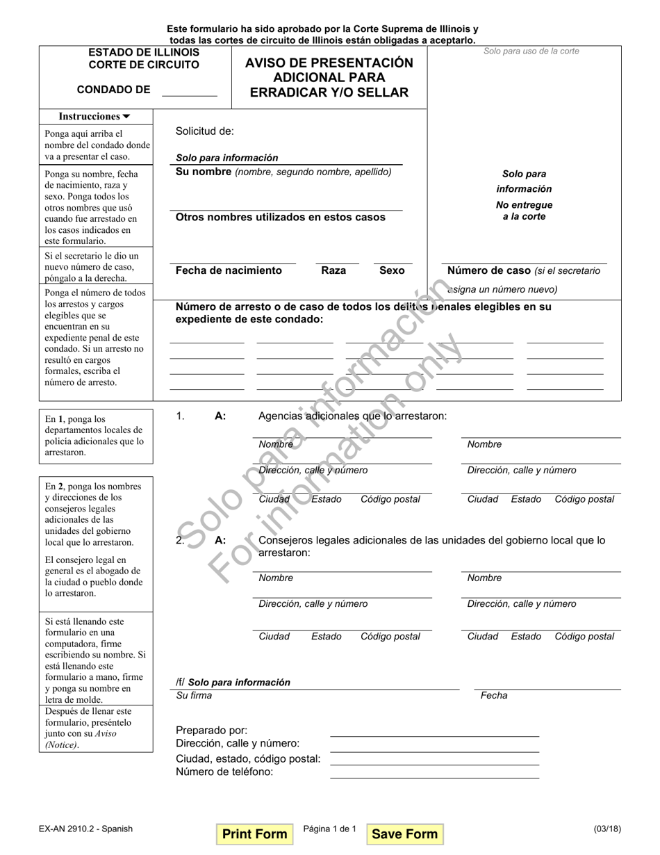 Formulario EX-AN2910.2 Aviso De Presentacion Adicional Para Erradicar Y/O Sellar - Illinois (Spanish), Page 1
