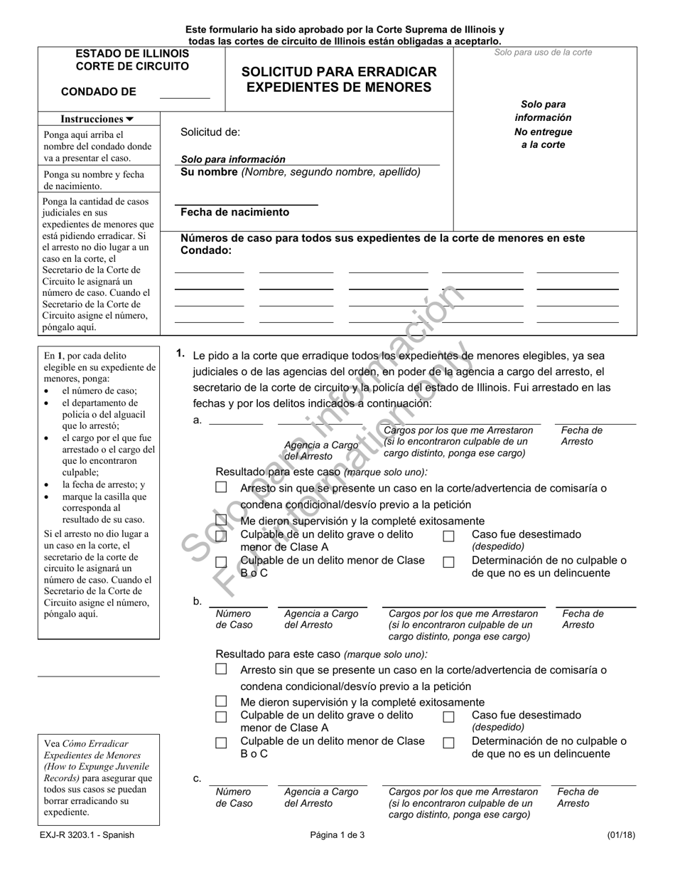 Formulario EXJ-R3203.1 Solicitud Para Erradicar Expedientes De Menores - Illinois (Spanish), Page 1