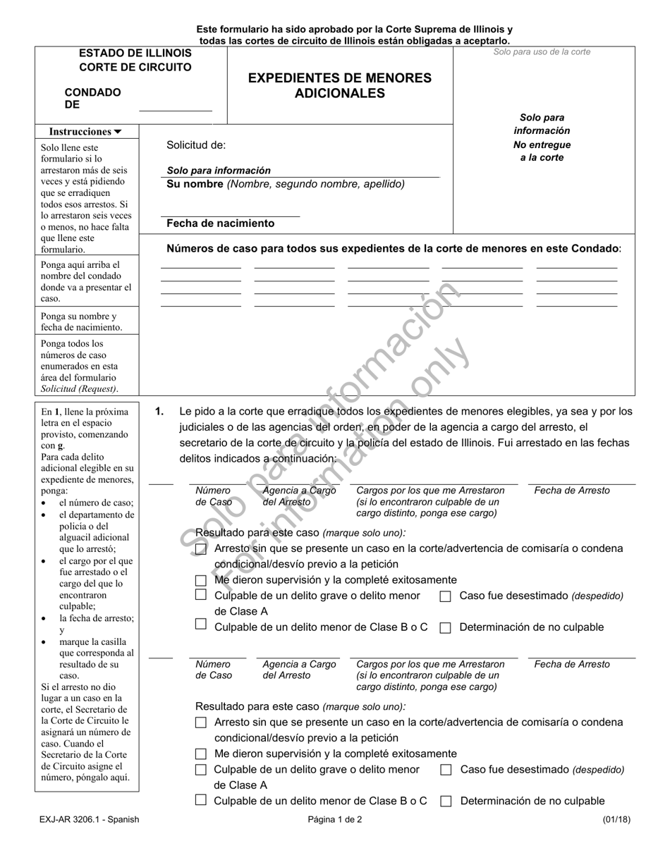 Formulario EXJ-AR3206.1 Expedientes De Menores Adicionales - Illinois (Spanish), Page 1