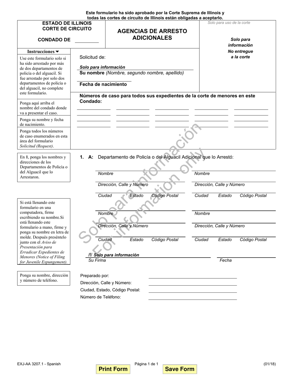 Formulario EXJ-AA3207.1 Agencias De Arresto Adicionales - Illinois (Spanish), Page 1